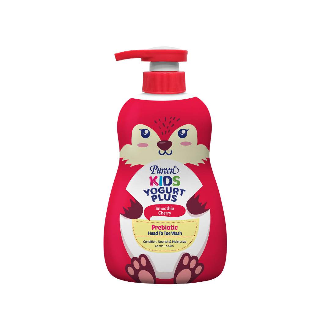 Pureen Kids Yogurt Plus Prebiotic Head to Toe Wash 700ml - Smoothie Cherry