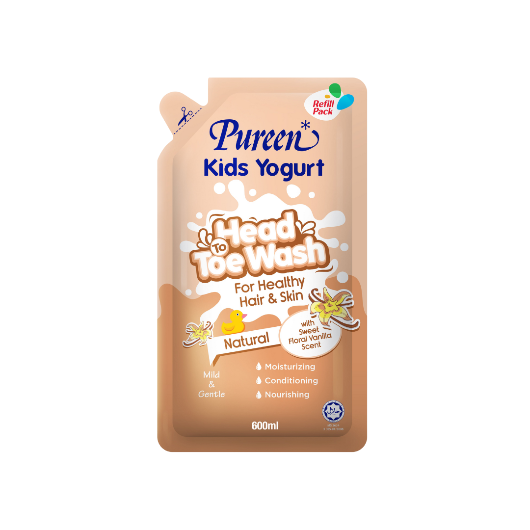 Pureen Kids Yogurt Head to Toe Wash 600ml (Refill Pack)