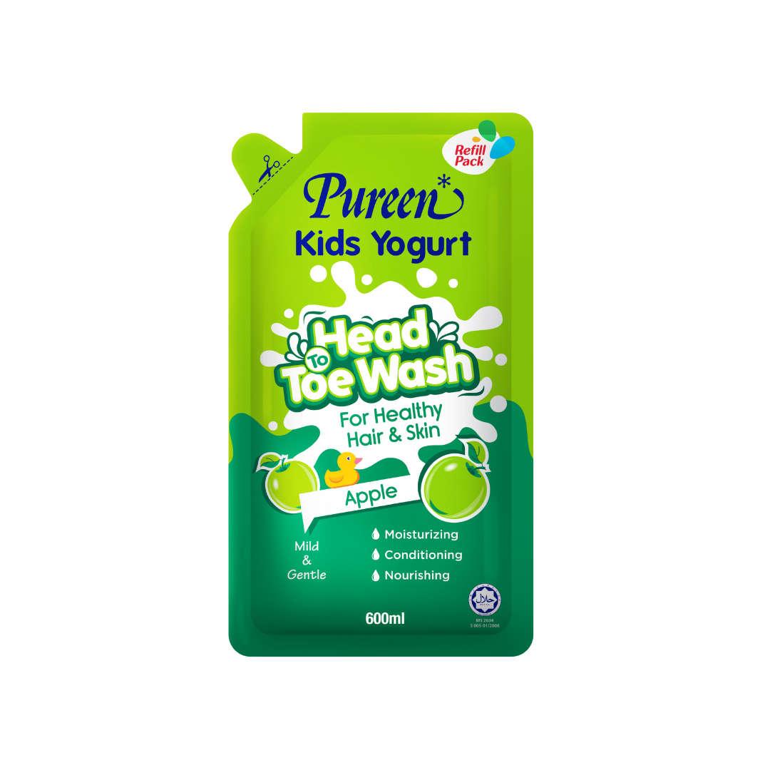 Pureen Kids Yogurt Head to Toe Wash 600ml (Refill Pack) - Apple