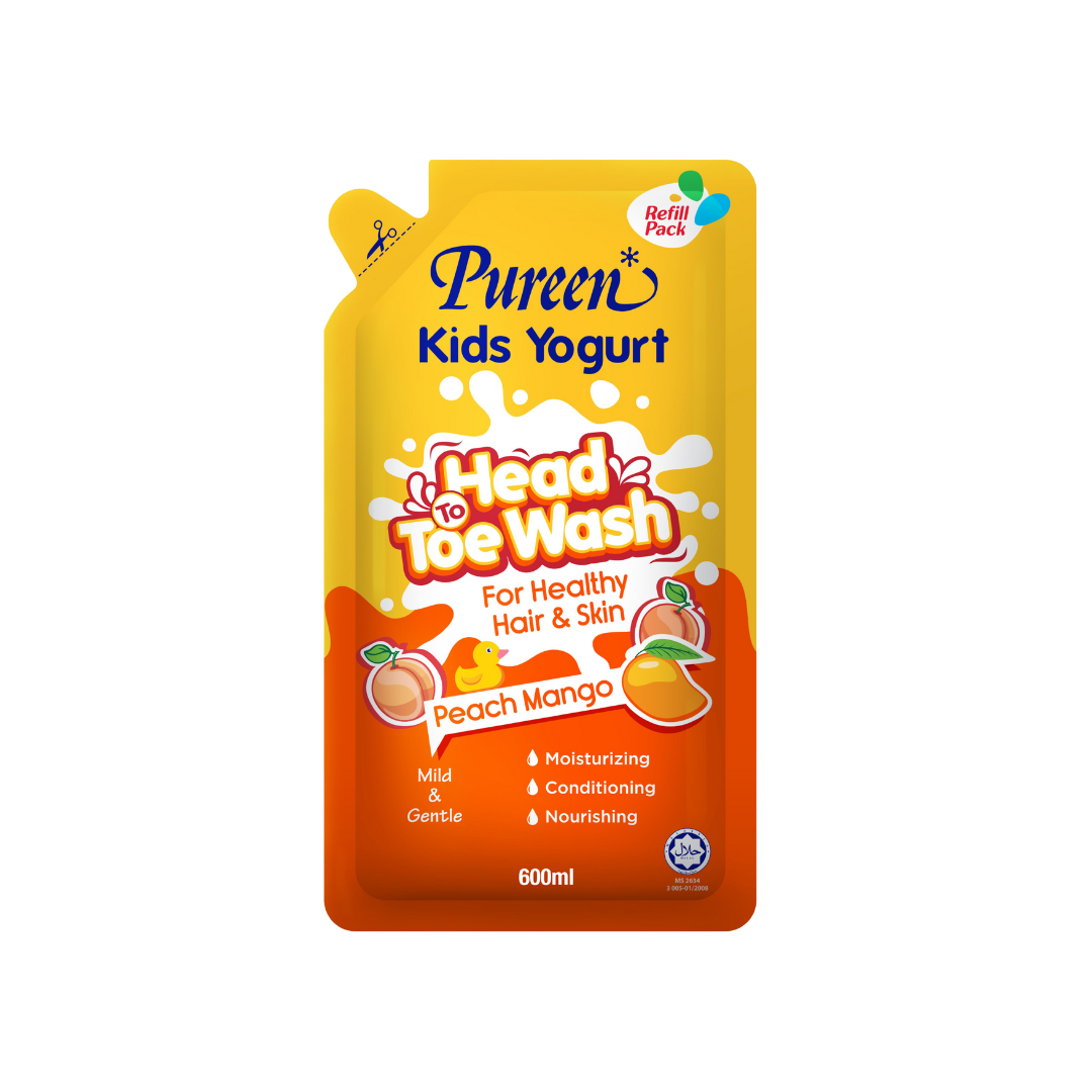 Pureen Kids Yogurt Head to Toe Wash 600ml (Refill Pack) - Peach Mango