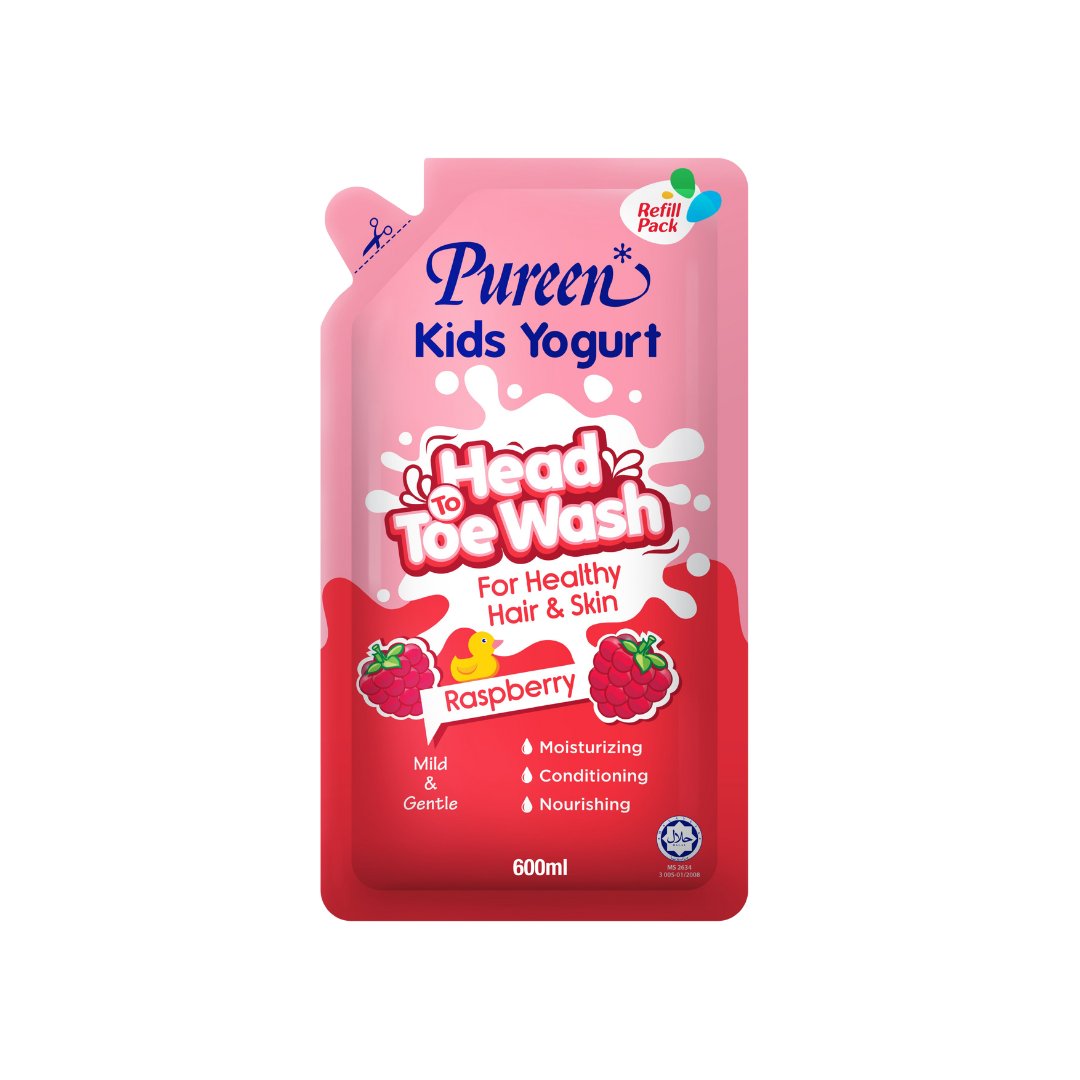 Pureen Kids Yogurt Head to Toe Wash 600ml (Refill Pack) - Raspberry