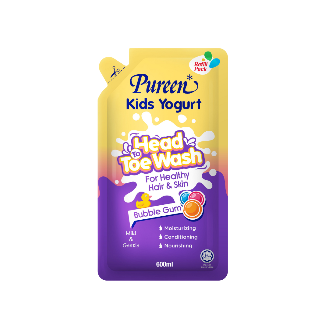 Pureen Kids Yogurt Head to Toe Wash 600ml (Refill Pack) - Bubble Gum