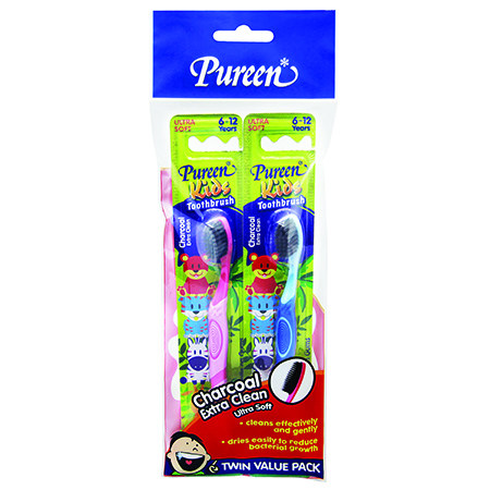 Pureen Kids Toothbrush (Charcoal, 6 to 12 Years Old) TwinPack | Pureen ...