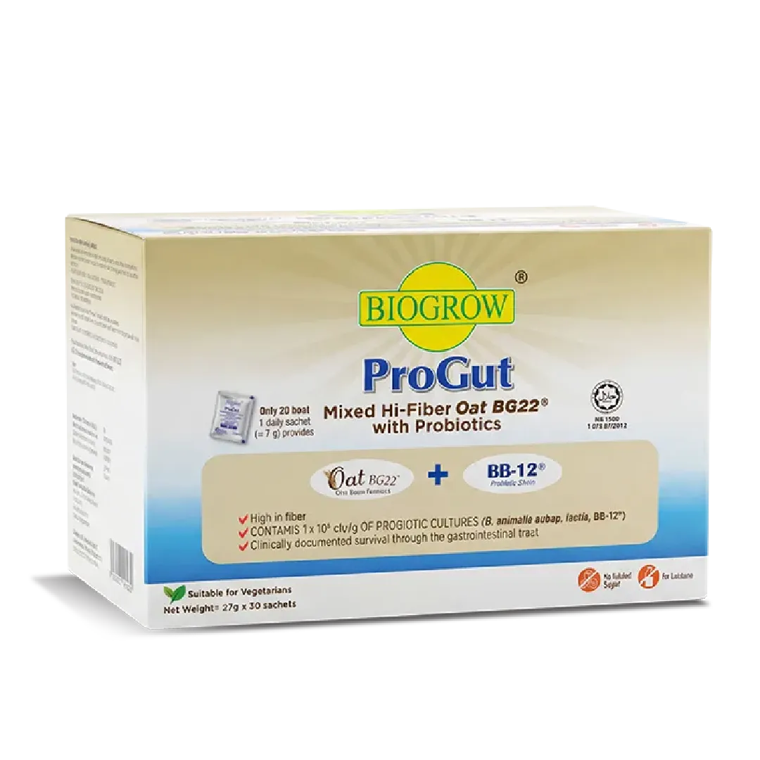 ProGut: Serat Pemakanan Dari Serbuk Bran Oat BG22® + Probiotik B. lactis, BB-12®