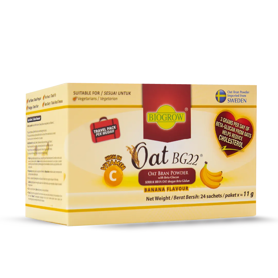 Oat BG22 (Perisa Pisang) Serbuk Bran Oat Pek Perjalanan (24 X 11g) untuk Menurunkan Kolesterol