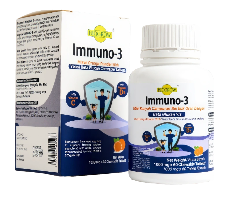 IMMUNO-3 (Vitamin C, Yis Beta-Glucan, Vitamin D3) 60 biji
