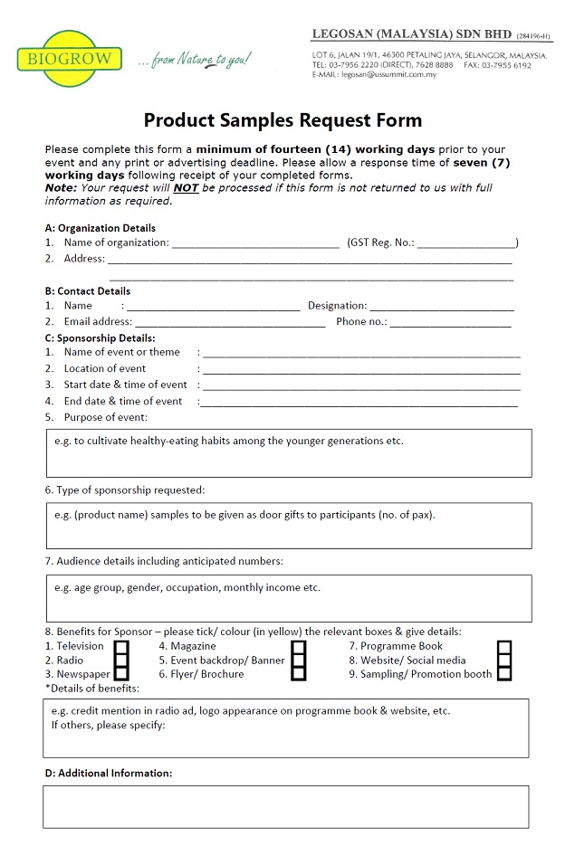 Biogrow Sponsorship Request Form