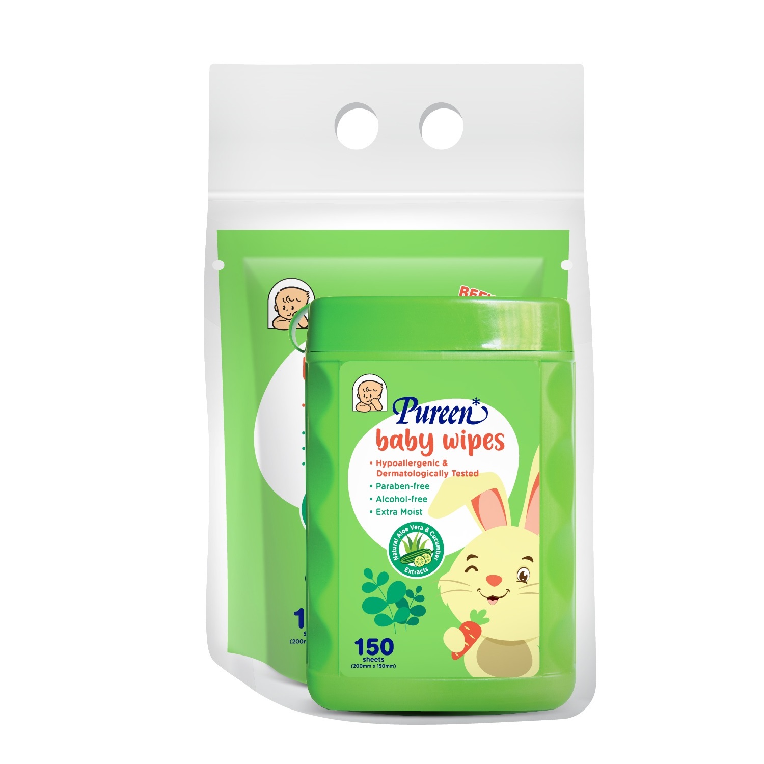 Pureen Baby Wipes 150's (Promo Pack) - Mild Fragrance - BWWH150+R
