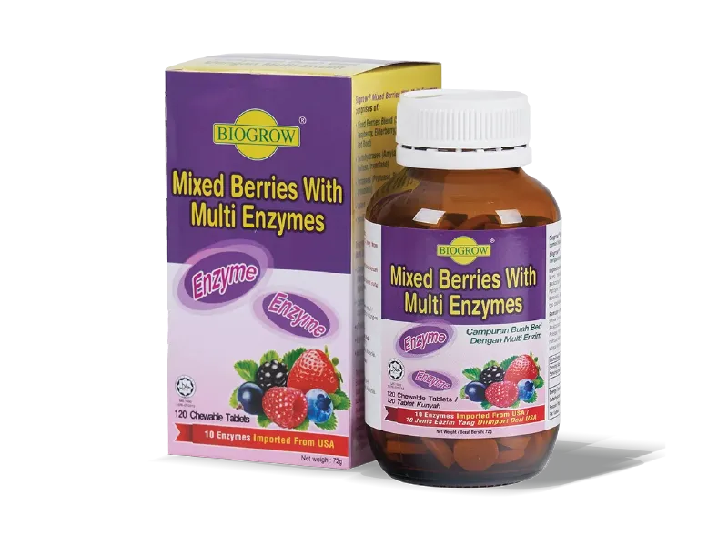 Biogrow DIGES mixed berries multi enzymes chewable tablets pack
